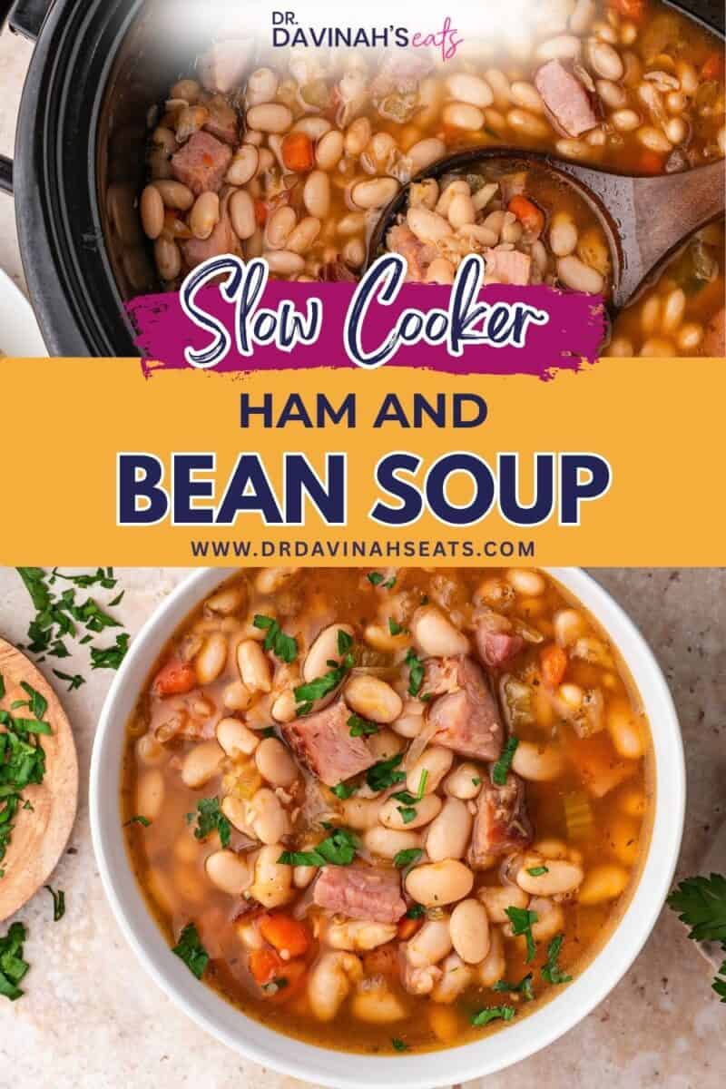 Crockpot ham and beans soup with tender beans and smoky ham