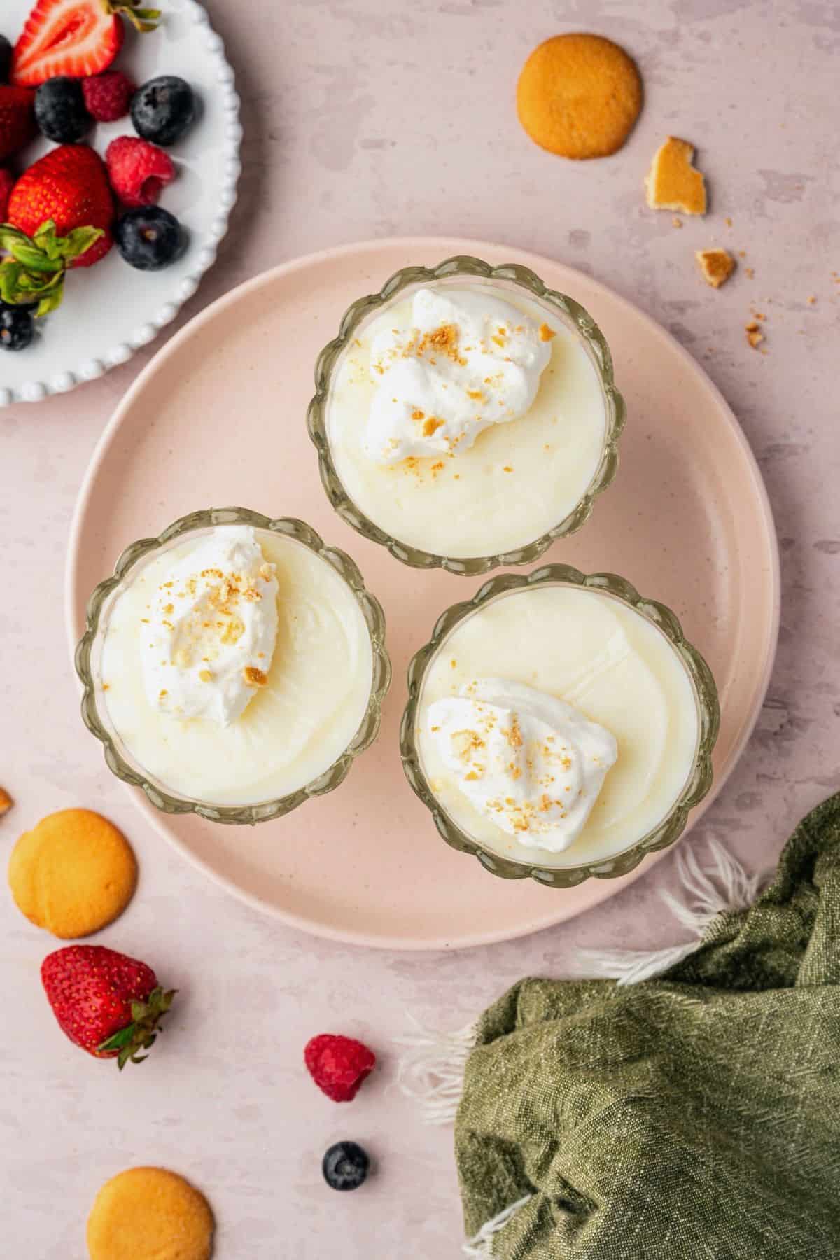 Homemade vanilla pudding recipe prepared with milk, sugar, and vanilla.